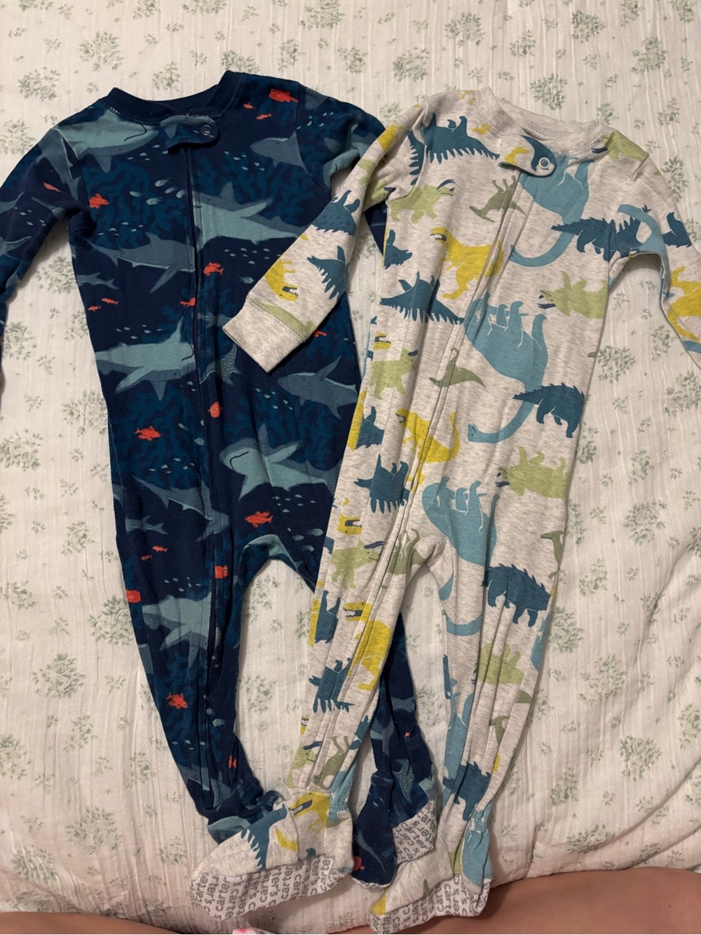 Carter's Navy Shark & Gray Dino Footed One-Pieces